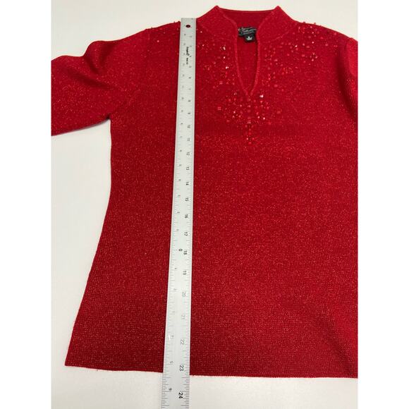 Dressbarn Embellished Rhinestone Sweater Long Sleeve Pullover Christmas Red S - Picture 10 of 10